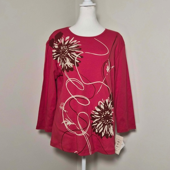 Jess & Jane Tops - Jess & Jane NWT 100% Cotton Scarlet Red Artsy Dandelion Flower Carmen Shirt XL